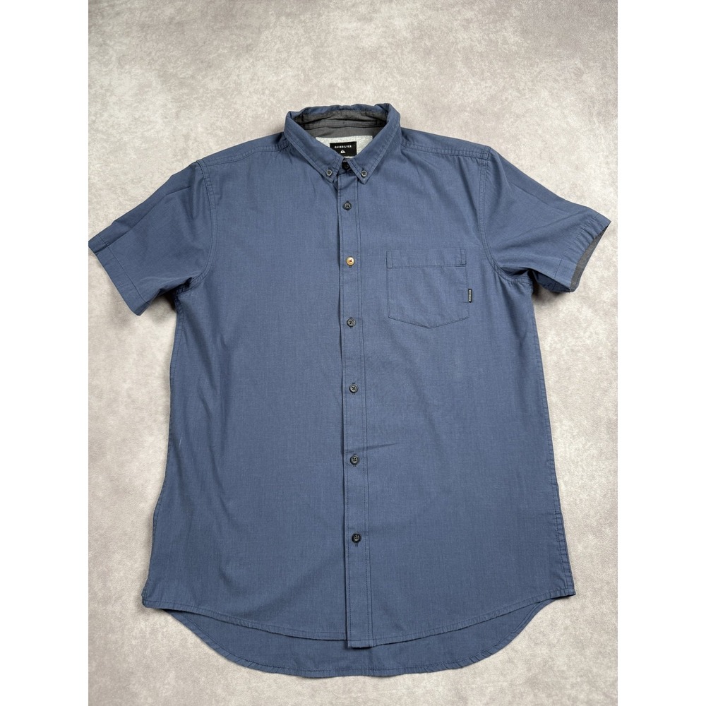Quiksilver Shirt Mens Medium Blue Short Sleeve Modern Fit Button Down Pocket Top